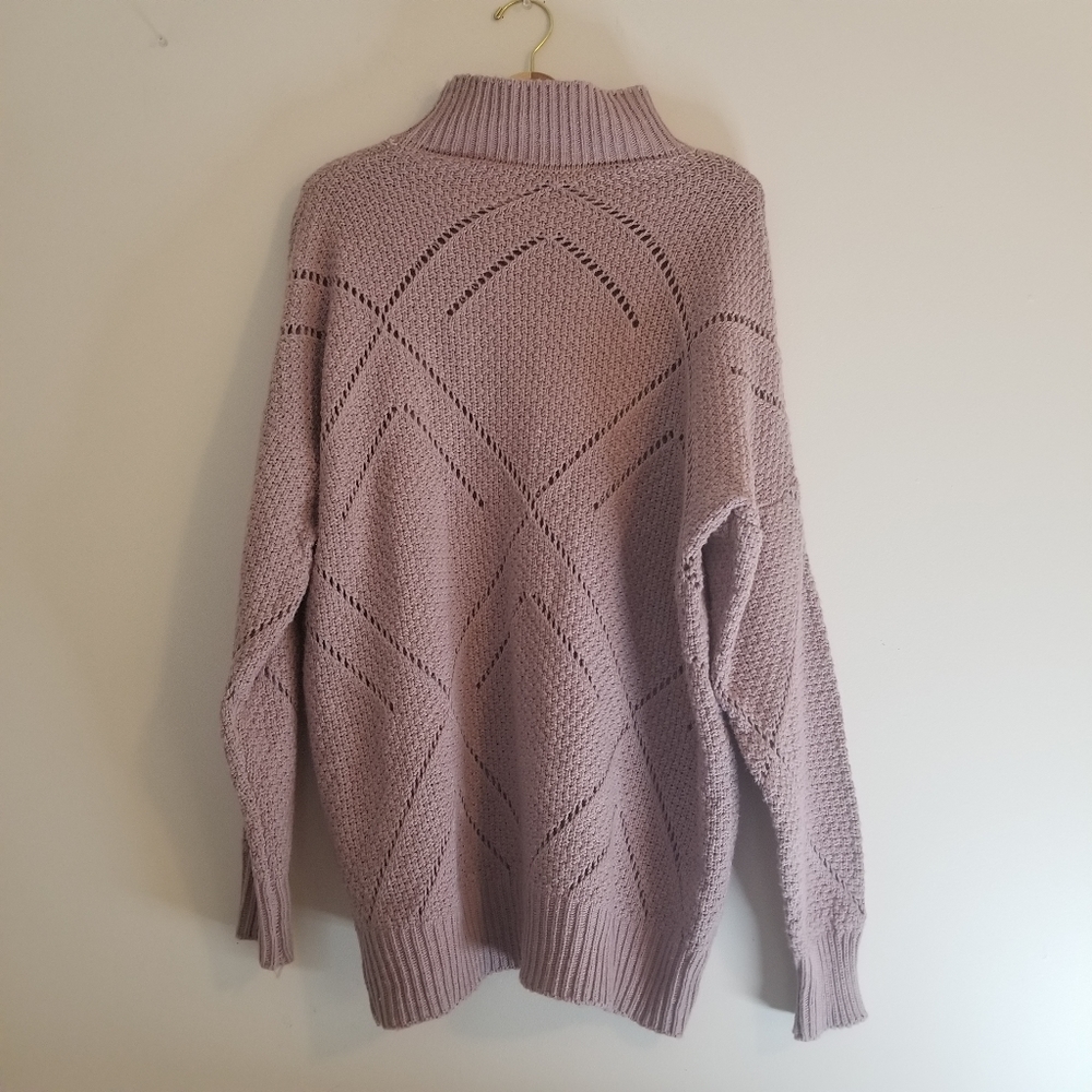 💜 Oversized Lilac Open Knit Turtleneck Sweater One Size